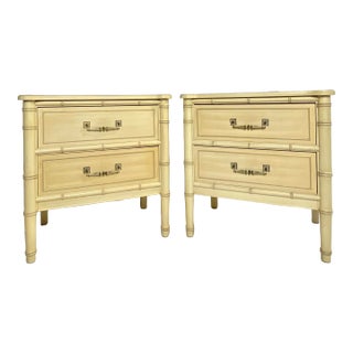 1970s Vintage Faux Bamboo Side Tables Bali Hai by Henry Link Batchelor Chests, Night Stands - Set of 2 For Sale