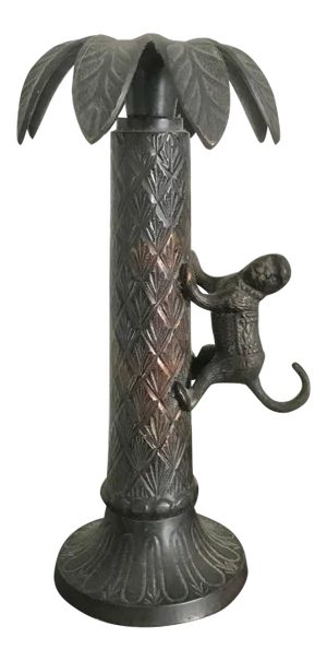 Metal Climbing Monkey Palm Tree Candleholder