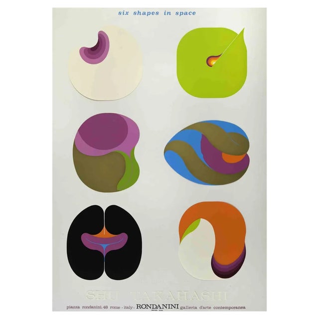 Shu Takahashi, Six Shapes in Space, Mixed Media Screenprint, 1974 For Sale