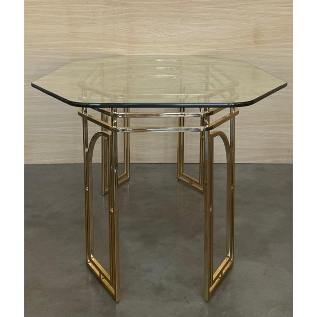 Mid Century Modern Italian Geometrical Brass Dining Table with Glass Top For Sale - Image 9 of 18