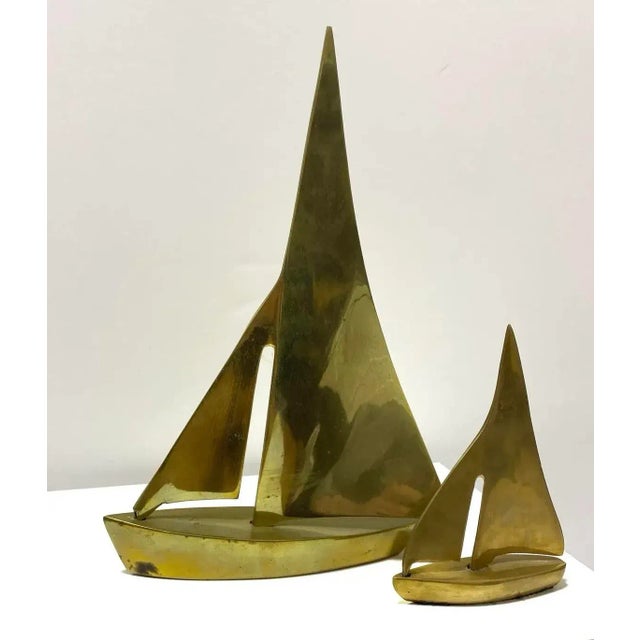 Vintage Brass Modernist Sailboat Sculptures, Graduated Pair For Sale In Louisville - Image 6 of 6