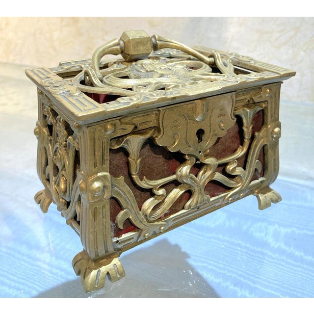 Antique French Art Nouveau Pierced Gilt Bronze Jewelry Box, 1880s For Sale - Image 15 of 15