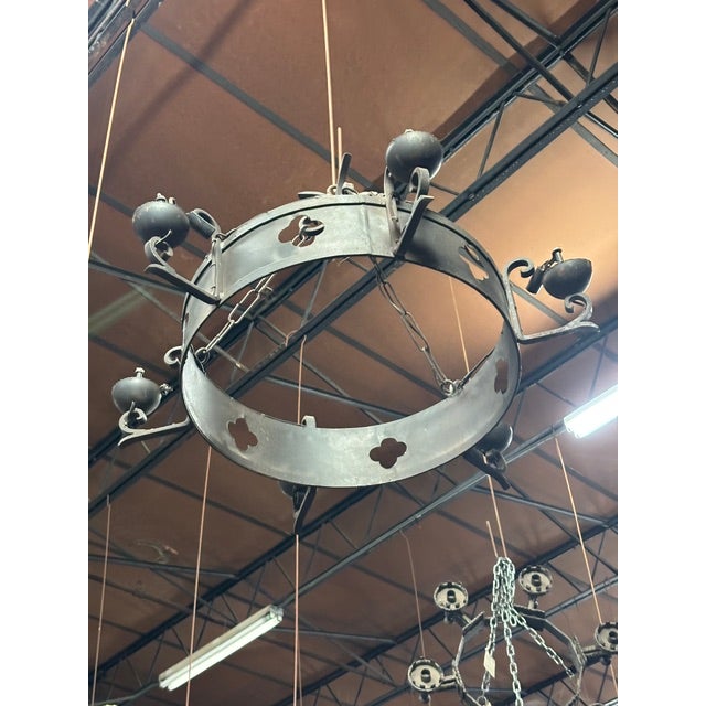 Mid 20th Century Mid 20th Century A French Six-Light Iron Ring Chandelier For Sale - Image 5 of 7