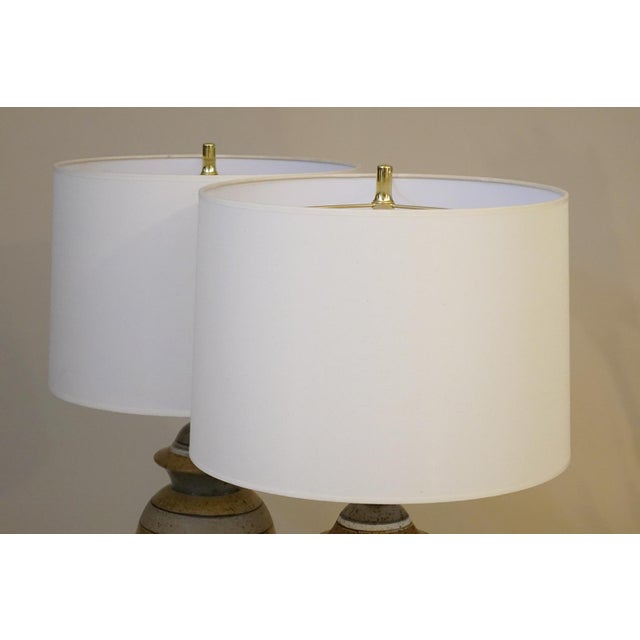 Beige 1960s Modern Ginger Jar Ceramic Art Pottery Table Lamps Bruno Gambone Italy - a Pair For Sale - Image 8 of 10