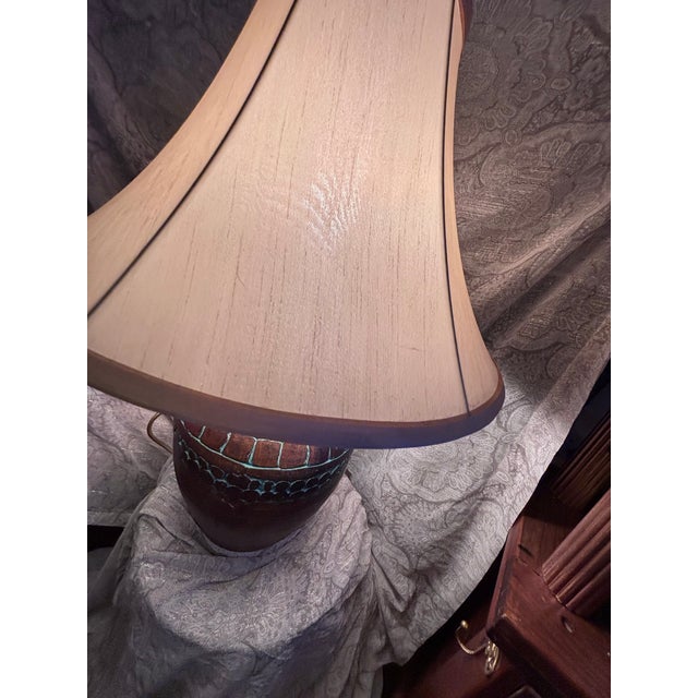 Vintage Boho Tan and Brown Ceramic Circles Table Lamp For Sale - Image 4 of 10