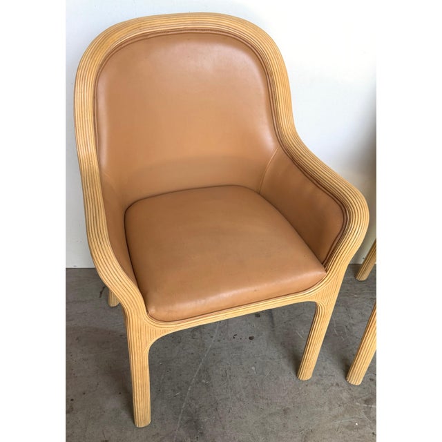 Pair of Karl Rausch for Baker "Linea Cara" Split-Reed Rattan & Leather Armchairs For Sale - Image 11 of 17