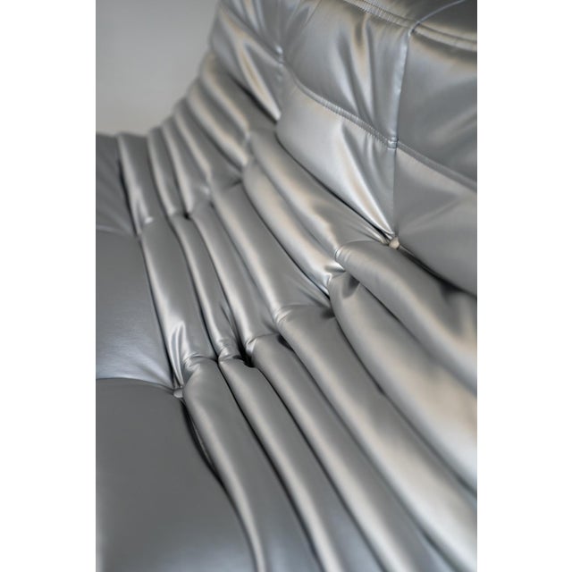 Textile Togo Three-Seater Sofa in Silver Skai by Michel Ducaroy for Ligne Roset For Sale - Image 7 of 10