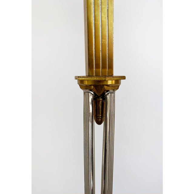1930s Art Deco Gilt, Silvered Bronze Chandelier, Frosted Glass Shades For Sale - Image 10 of 14