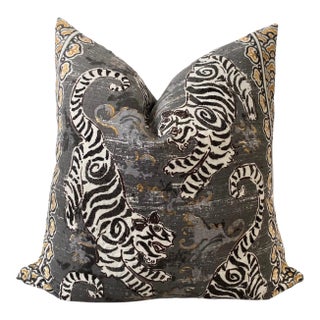 Charcoal Bengal Tiger Embroidered Pillow For Sale