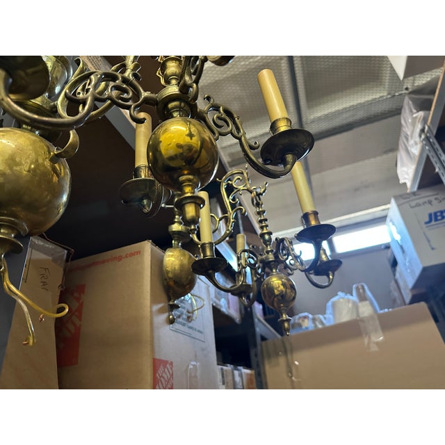 Pair of Rare Flemish, Early 19th Century Brass Pendant-Sconces For Sale - Image 10 of 12