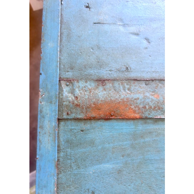 Rustic Blue Wood and Metal Folding Console Table For Sale - Image 11 of 12