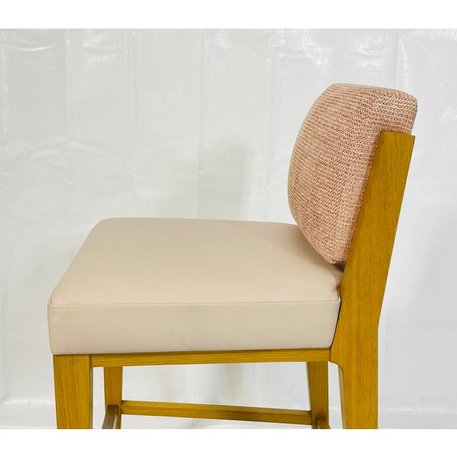 Set of 3 1980s Modern Oak Counter Stools With Leather Seats and Upholstered Backs For Sale - Image 15 of 17