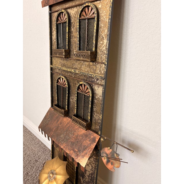 1970s Signed Curtis Jere Mid-Century Modern Street Shop Scene Wall Sculpture in Copper & Brass For Sale - Image 11 of 12