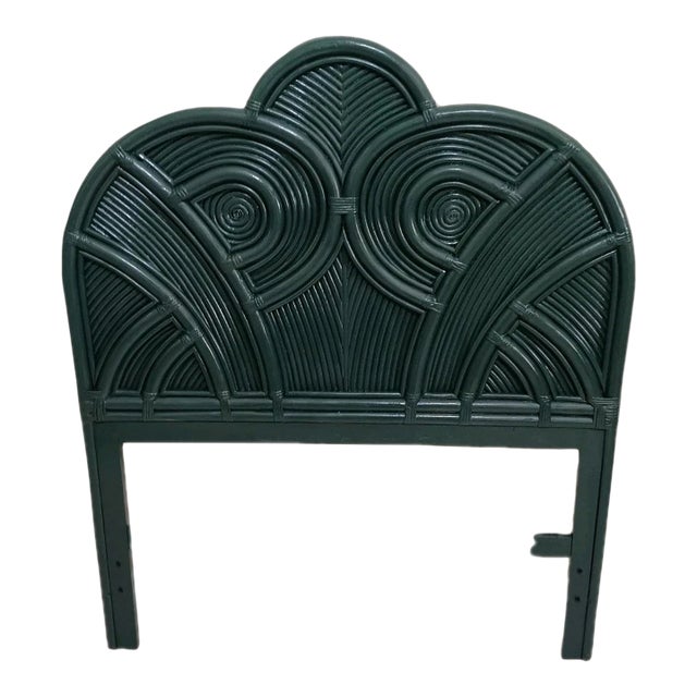One Vintage Bamboo Twin Headboard New Dark Green Color For Sale