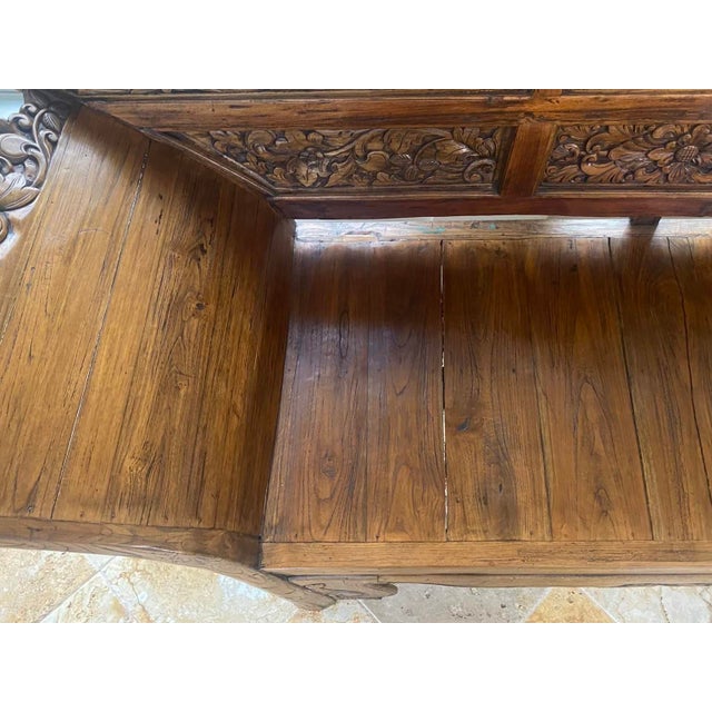 Brown Antique Southeast Asian Carved Teak Wood Daybed Sofa For Sale - Image 8 of 12