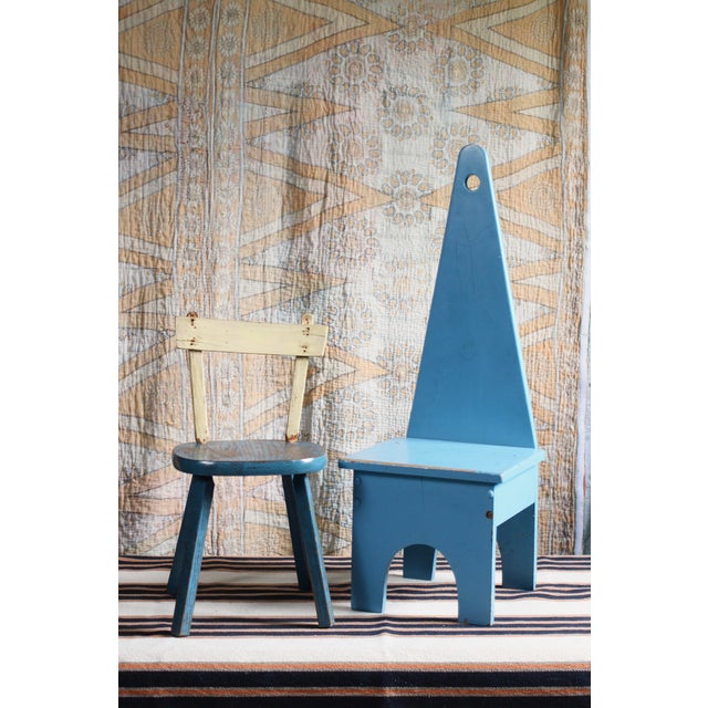 Wood 1950s Handmade Blue "Keyhole Chair" - Sewing Chair or Stool For Sale - Image 7 of 15