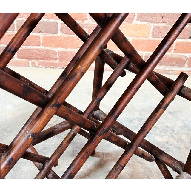 Chinoiserie Vintage Hollywood Regency / Chinoiserie Burnt Bamboo & Rattan Wine Rack For Sale - Image 3 of 11