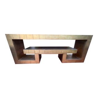 Large Gilded Henredon Greek Key Console Table For Sale