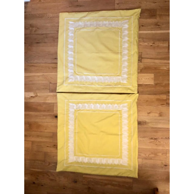 Late 20th Century Gorgeous Buttercup Yellow Cotton Euro Pillow Shams With White Embroidery - a Pair For Sale - Image 5 of 9