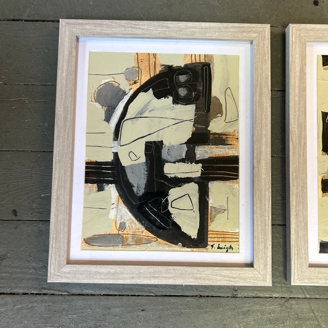 Set of three contemporary original abstract paintings by Stephen Heigh. Each signed and framed. They measure 8x10 or 9x11...