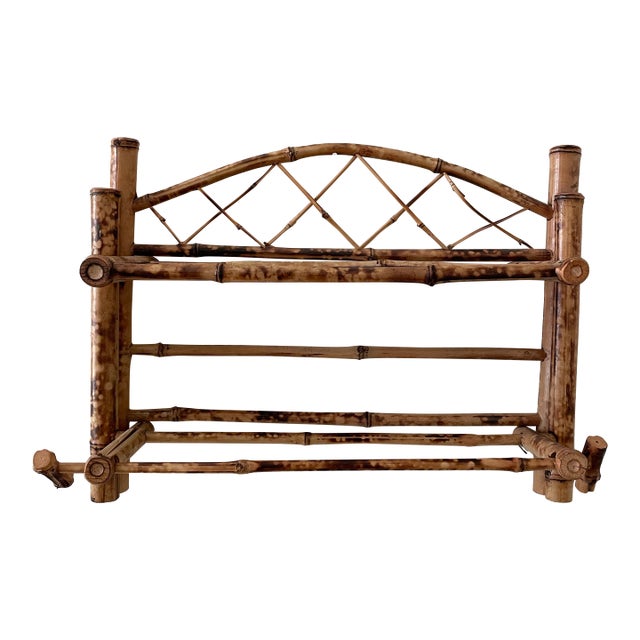 Vintage Boho Scorched Bamboo Wall Shelf Bathroom Organizer For Sale