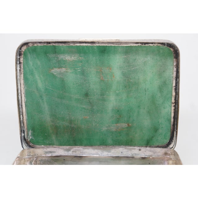 Antique Continental Silver Plate Green Jade Keepsake Trinket Snuff Box 4" For Sale - Image 10 of 15