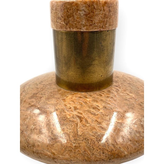 Hollywood Regency Pink Granite and Brass Table Lamp Base, Italy, 1970s For Sale - Image 12 of 18