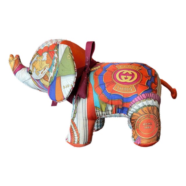 Gucci Horse Ribbons Vintage Silk Scarf Lucky Elephant For Sale