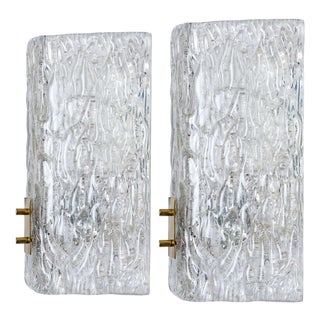 Textured Glass and Brass Wall Lights from J.T. Kalmar, 1960, Set of 2 For Sale