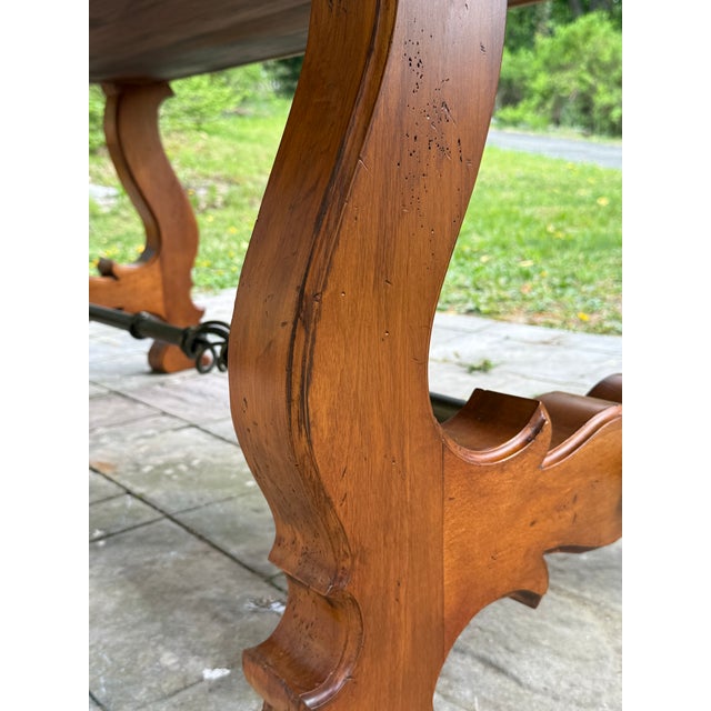 Brown Newly Refinished - French Heritage Lyre Leg Harvest Dining Table For Sale - Image 8 of 12