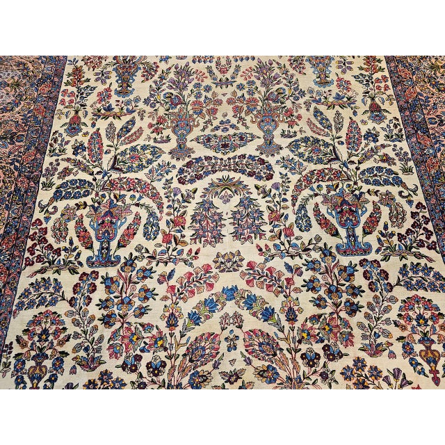 Antique Oversized Persian Kerman Lavar Rug, Hand-Knotted Wool, Allover Floral Vase Pattern, Ivory & Pink, 11x20 For Sale - Image 16 of 18