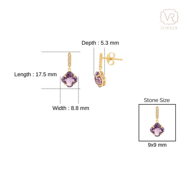Purple 3.8ct Amethyst & Diamond Clover Drop Earrings in 14k Yellow Gold- 2 Pieces For Sale - Image 8 of 12