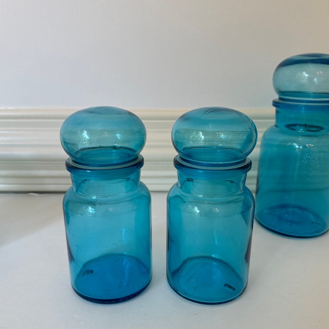 1960s Belgium Turquoise Apothecary Jar Set - Set of 3 For Sale In Greenville, SC - Image 6 of 8