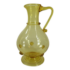 Mid 20th Century Glass Decanter / Pitcher Yellow Mouth Blown With Decorative Buttons, Replica of 17th Centry Germin Style Glass