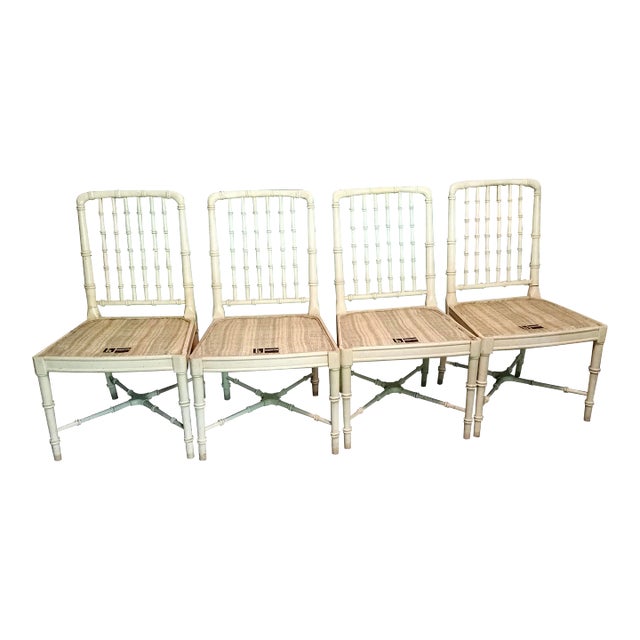 1970s Vintage Hibriten Bernhardt Bamboo Set Four Bamboo Chairs Quality High End For Sale
