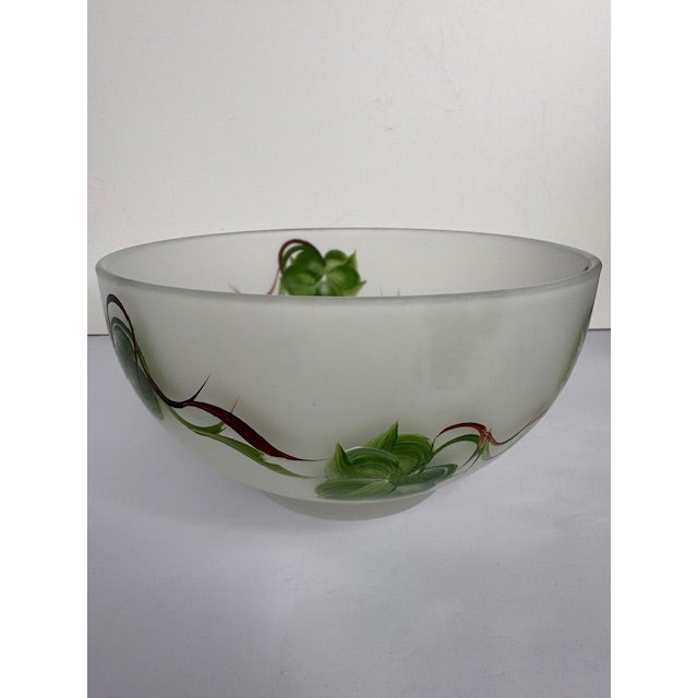 Vintage Frosted Glass Salad Set With Hand Painted Leaves – Bowl, Oil & Vinegar, Salt & Pepper - 5 pcs For Sale - Image 11 of 17