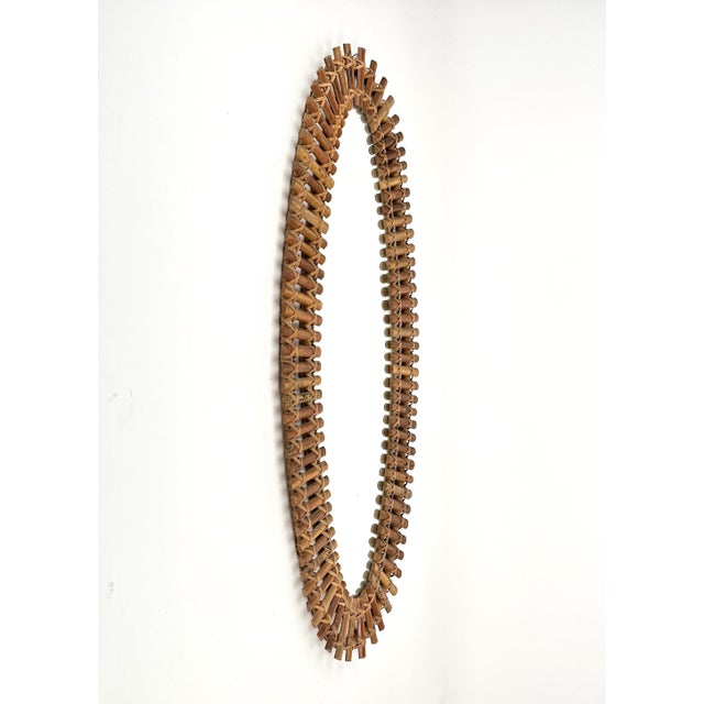 Mid-Century Bamboo and Rattan Oval Wall Mirror, Italy, 1960s For Sale - Image 4 of 12
