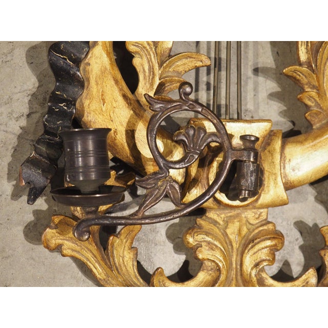 Pair of Italian Giltwood and Ebonized Louis XVI Style Lyre Form Sconces, 1950s For Sale - Image 17 of 18