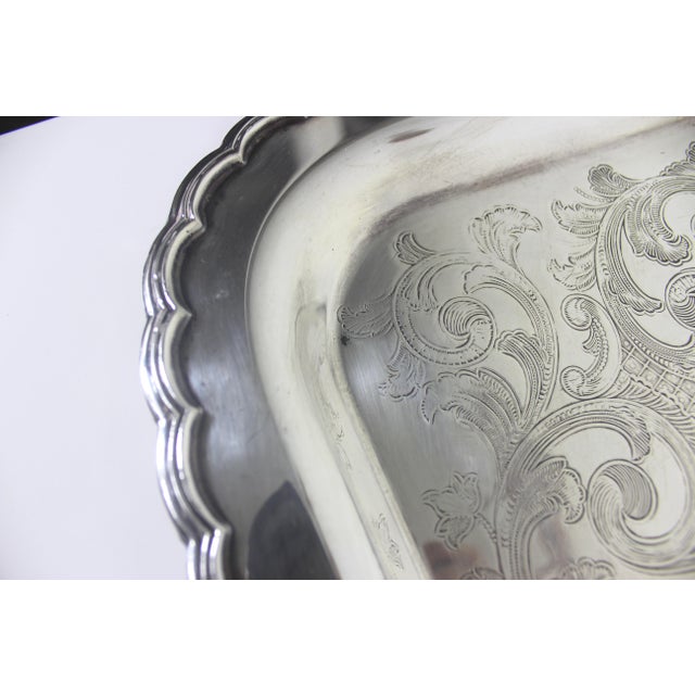 Silver Extra Large Butler’s Tray Silver Plated Rectangular Platter Vintage Plate Ornate Shell or Fan Handles Embossed Serving For Sale - Image 8 of 13
