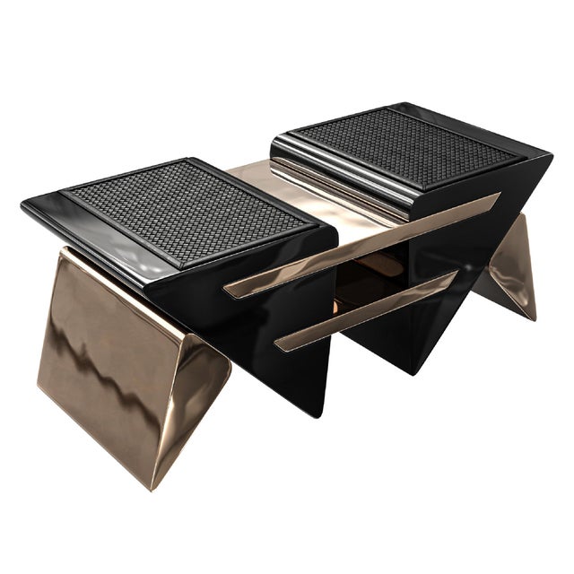 Metal "L'amore Dell'anima" Coffee Table With Bronze and Woven Leather For Sale - Image 7 of 7