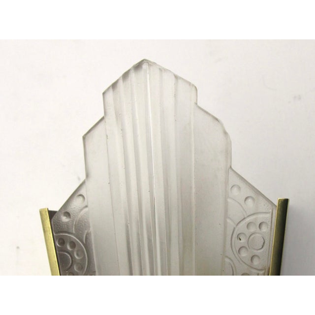 French Art Deco Sconce with Brass Fixture and Glass Shade, 1930s For Sale - Image 6 of 10