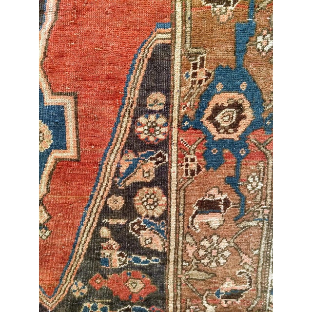 Antique Persian Bidjar Wide Runner, Hand-Knotted Wool, Geometric Pattern, Terracotta & Navy, 4x11 For Sale - Image 15 of 18