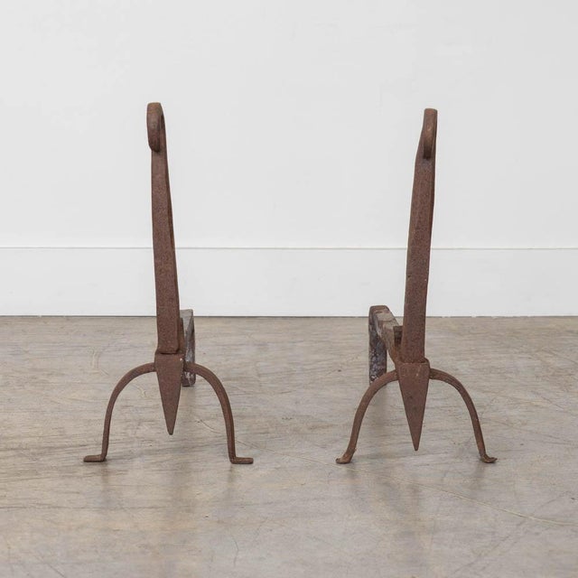 1950s Pair of French Wrought Iron Andirons For Sale - Image 4 of 9