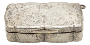 Silver Snuff Box with Engraved Houses in a Frame