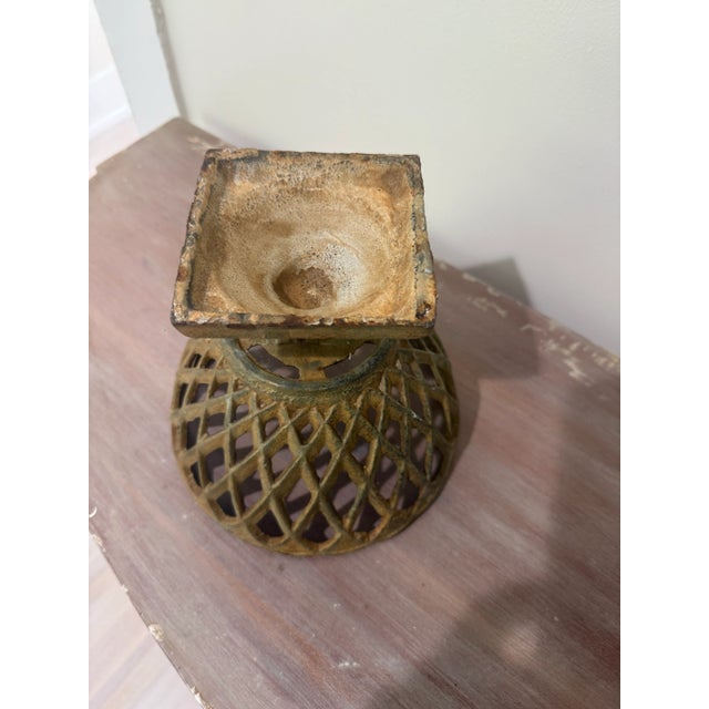 Taupe French Latticework Cast Iron Cachepots, a Pair For Sale - Image 8 of 9