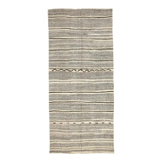 Mid 20th Century Mid 20th Century White & Gray Vintage Kilim Rug For Sale