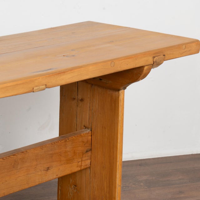Brown 19th-Century Swedish Pine Console Table With Trestle Base For Sale - Image 8 of 11