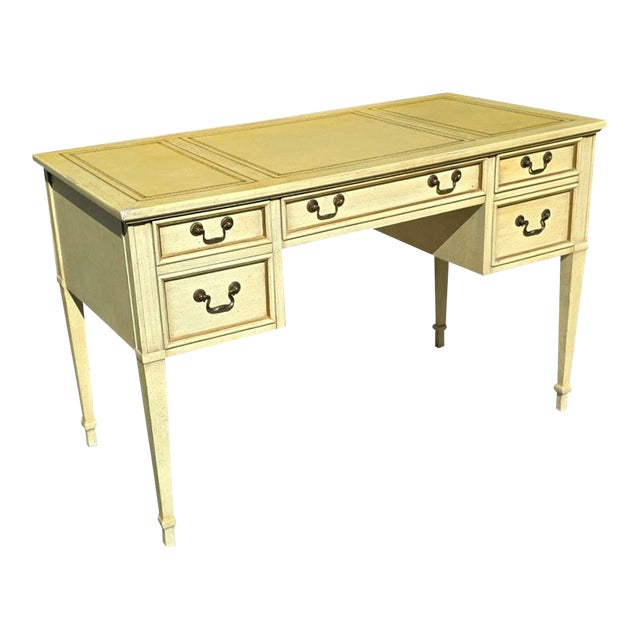 Sligh Furniture French Provincial Louis XVI Revival Five-Drawer Writing Desk With Tooled Leather Top, Circa 1960s For Sale