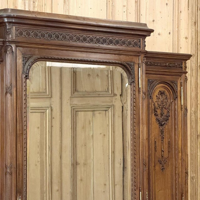 19th Century French Louis XVI Walnut Triple Armoire For Sale - Image 9 of 18