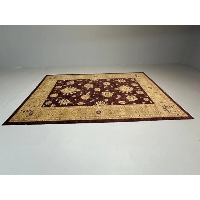 Indian, Wool Carpet, Burgundy and Beige, 21st Century For Sale - Image 4 of 12